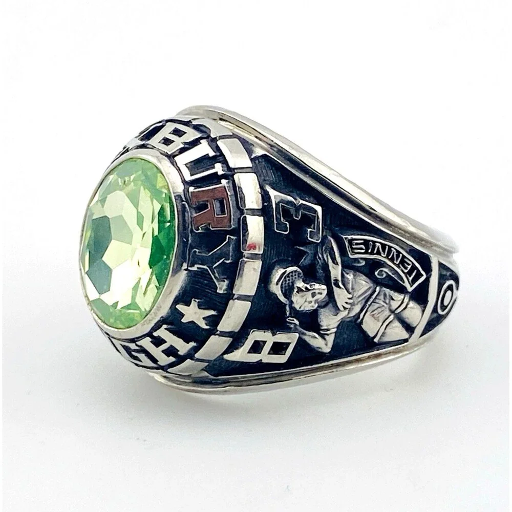 Roxbury High Men’s School Ring Green Stone 1983 Sz 9 Jostens LTM Gaels Tennis